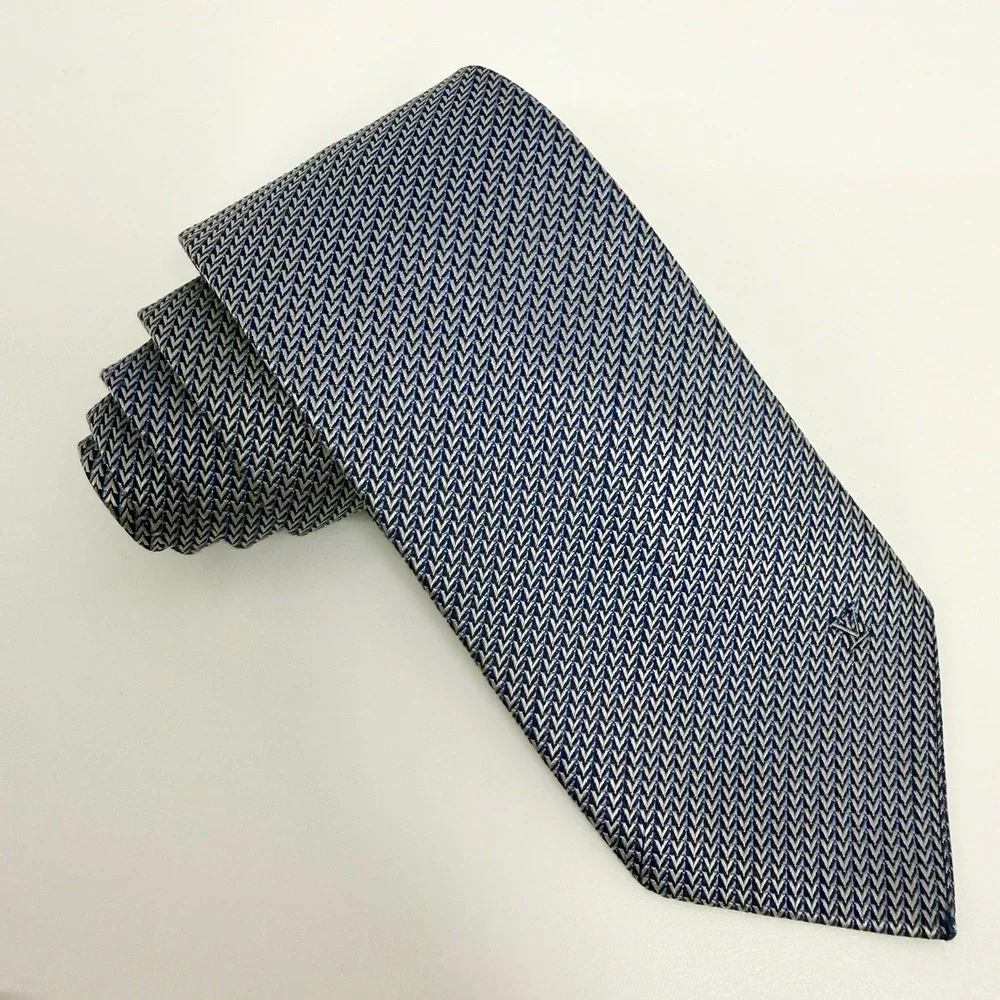 Louis Vuitton Men's Recent Tie Blue/Silver Geometric LV Monogram Silk 3 1/8